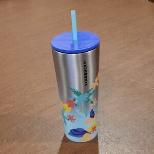 Starbucks Limited Stainless Steel Tumbler Mermaid & Palm Tree Beach Scene 24oz